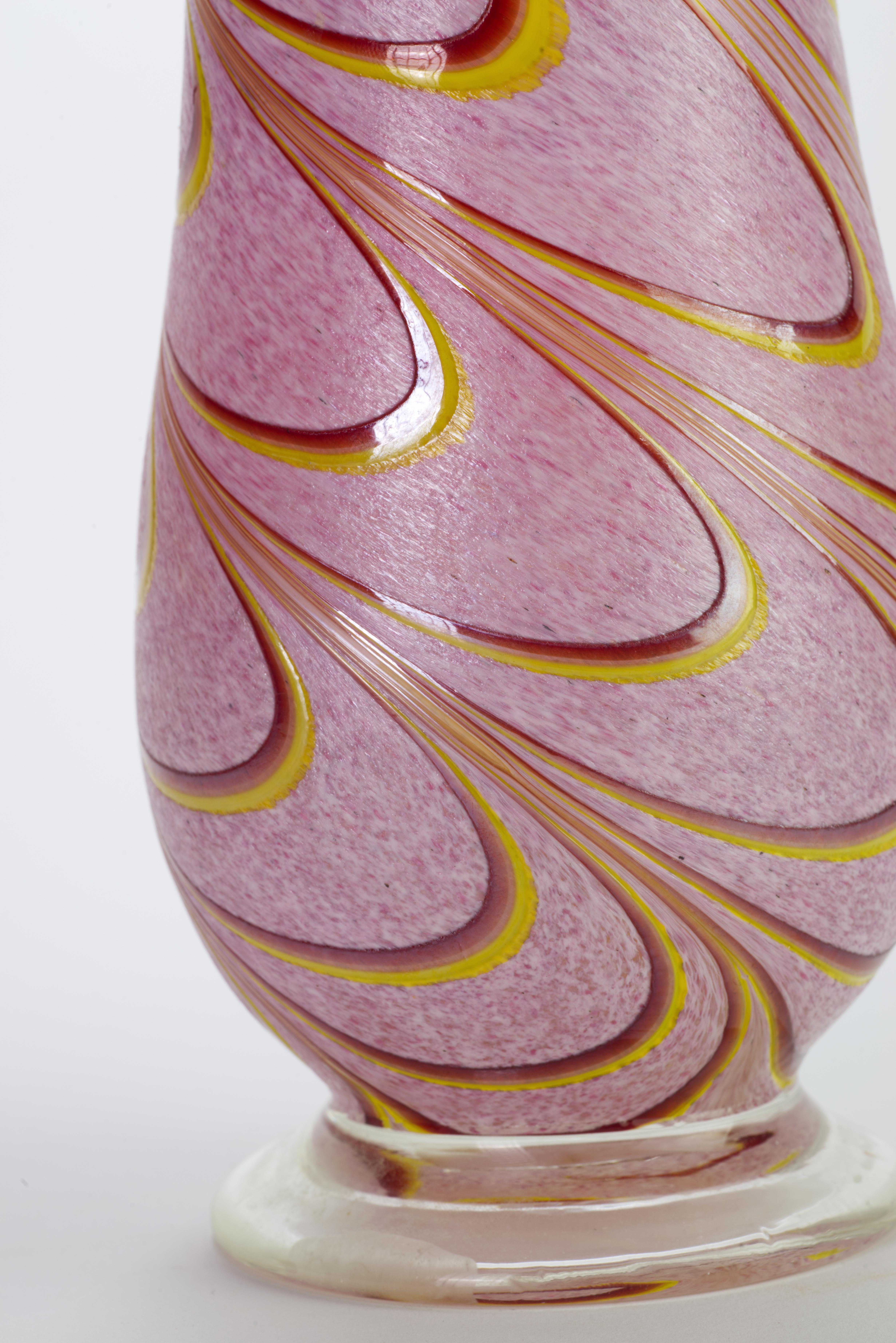 American Vintage Fused Glass Footed Vase, Hand Blown Art Glass For Sale