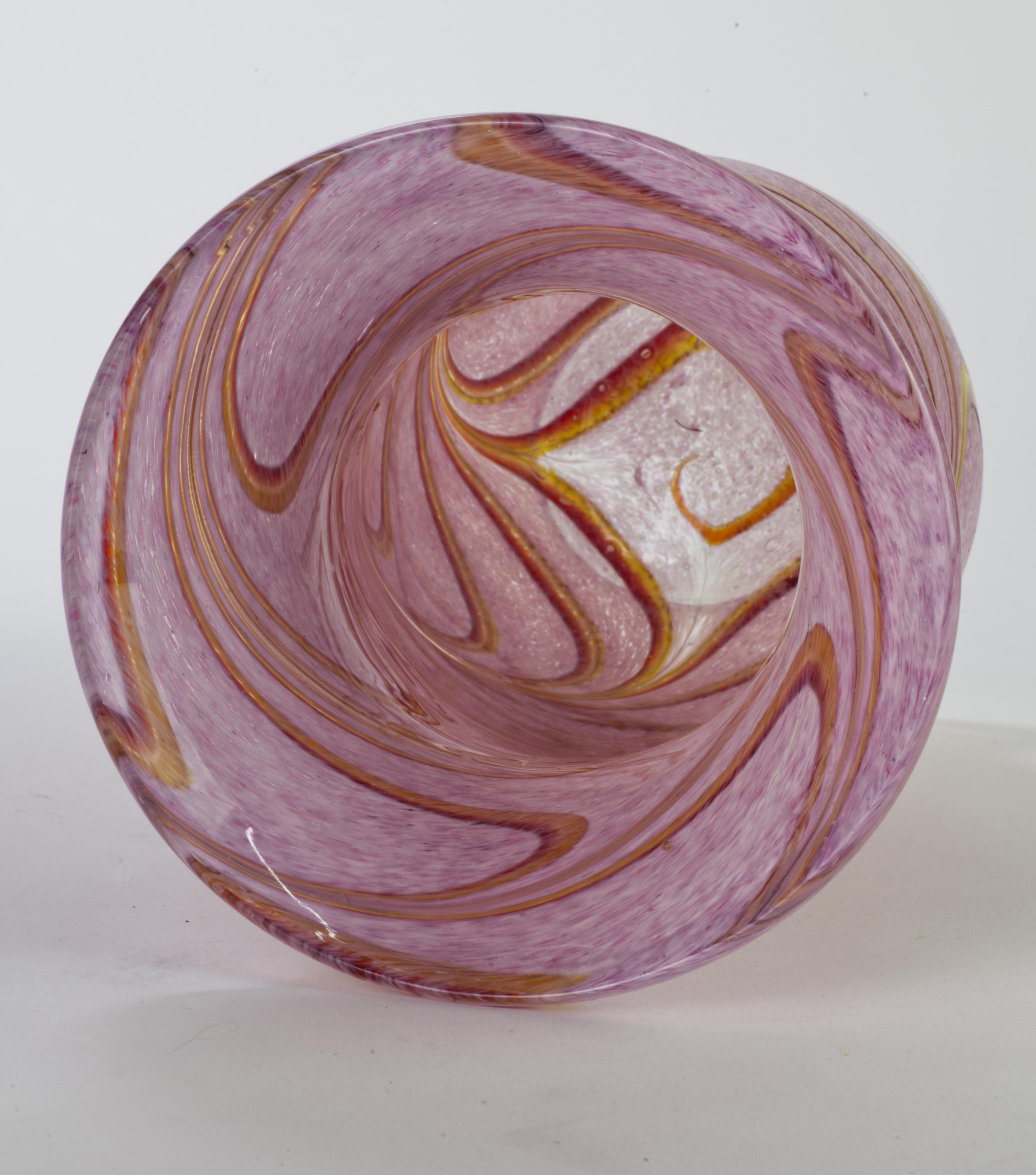 Hand-Crafted Vintage Fused Glass Footed Vase, Hand Blown Art Glass For Sale