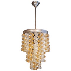 Vintage Fusilli Murano Pendant Chandelier 1970s Space Age Yellow Lamp, 1970s