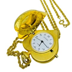 Vintage FUTURA signed gold tone chain heart locket pendant designer necklace