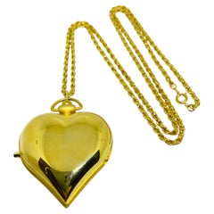 Vintage FUTURA signed gold tone chain heart locket pendant designer necklace