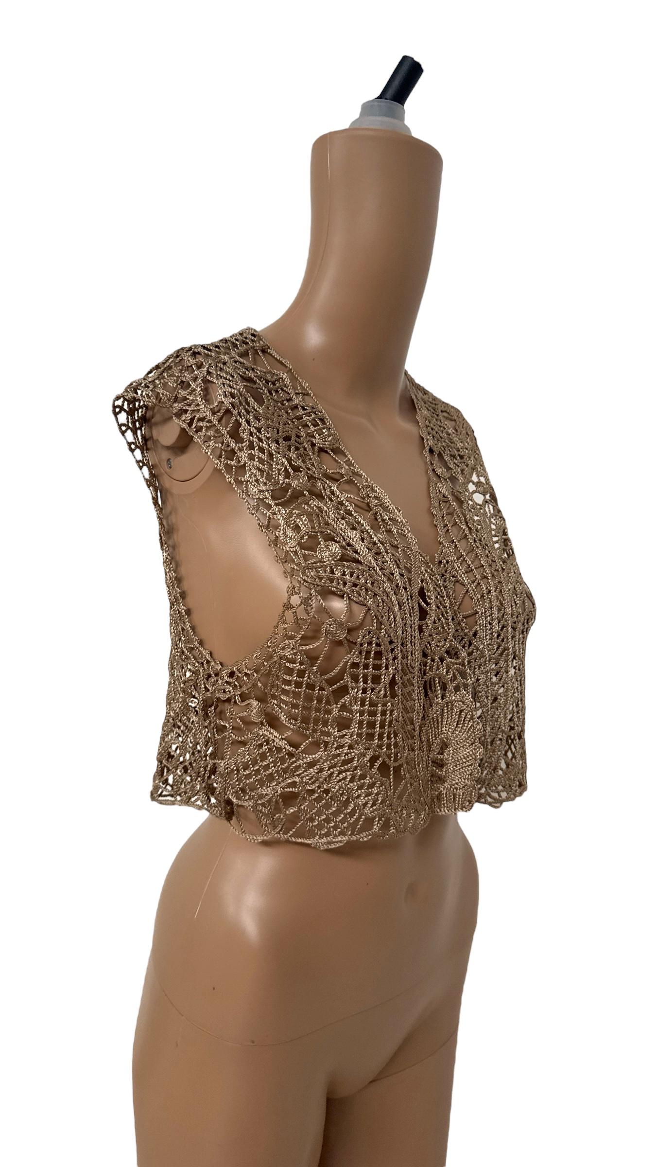 Vintage Future Ozbek Gold Metallic Crochet Vest im Angebot 5