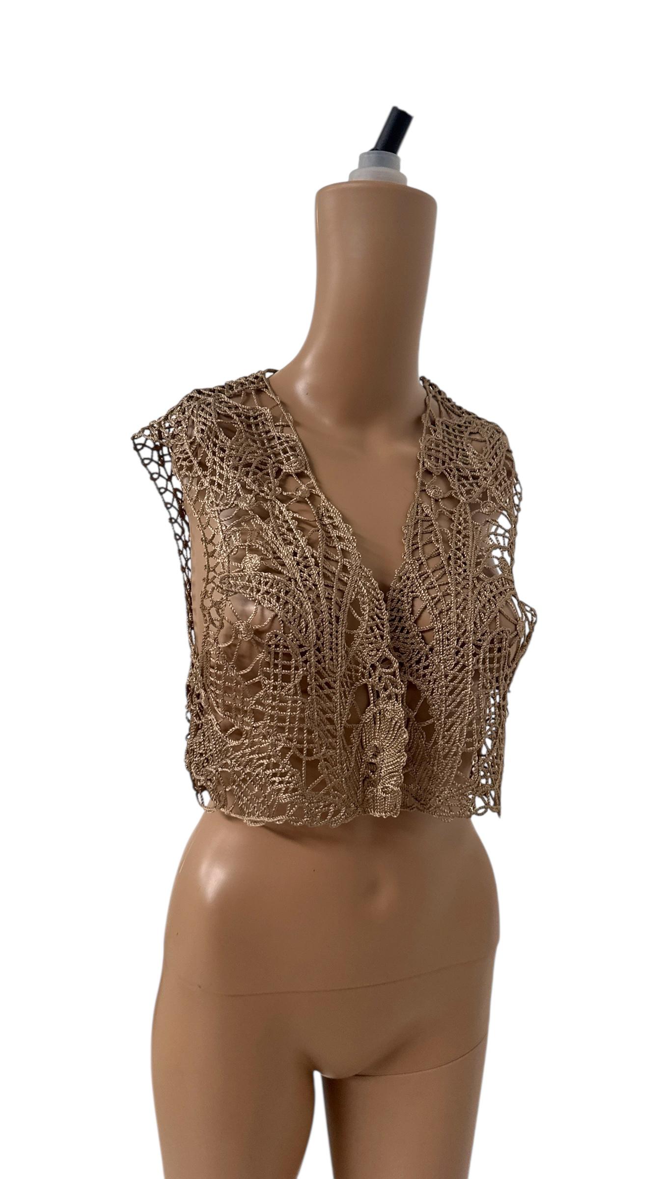 Vintage Future Ozbek Gold Metallic Crochet Vest im Angebot 6