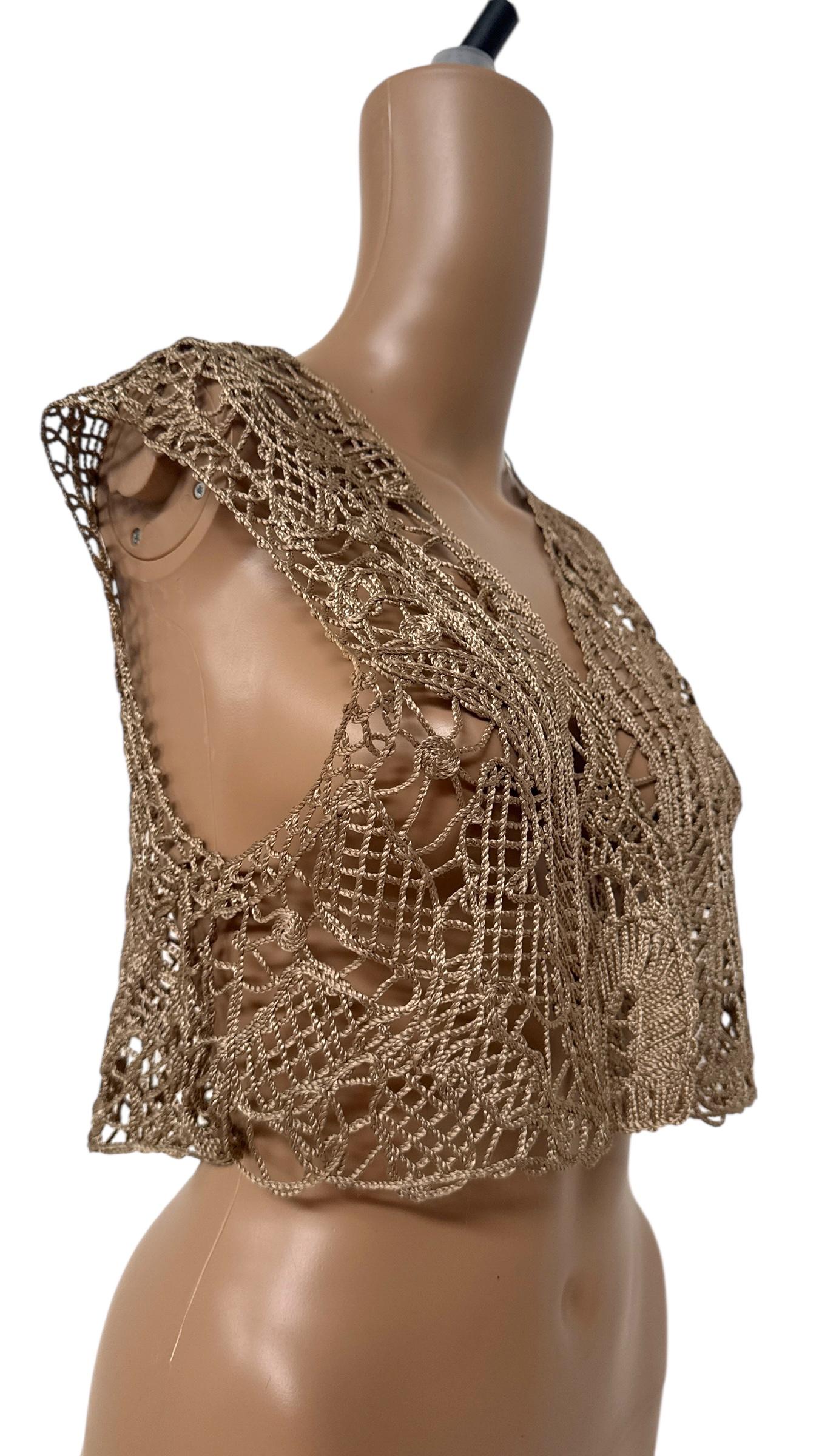 Vintage Future Ozbek Gold Metallic Crochet Vest im Angebot 7
