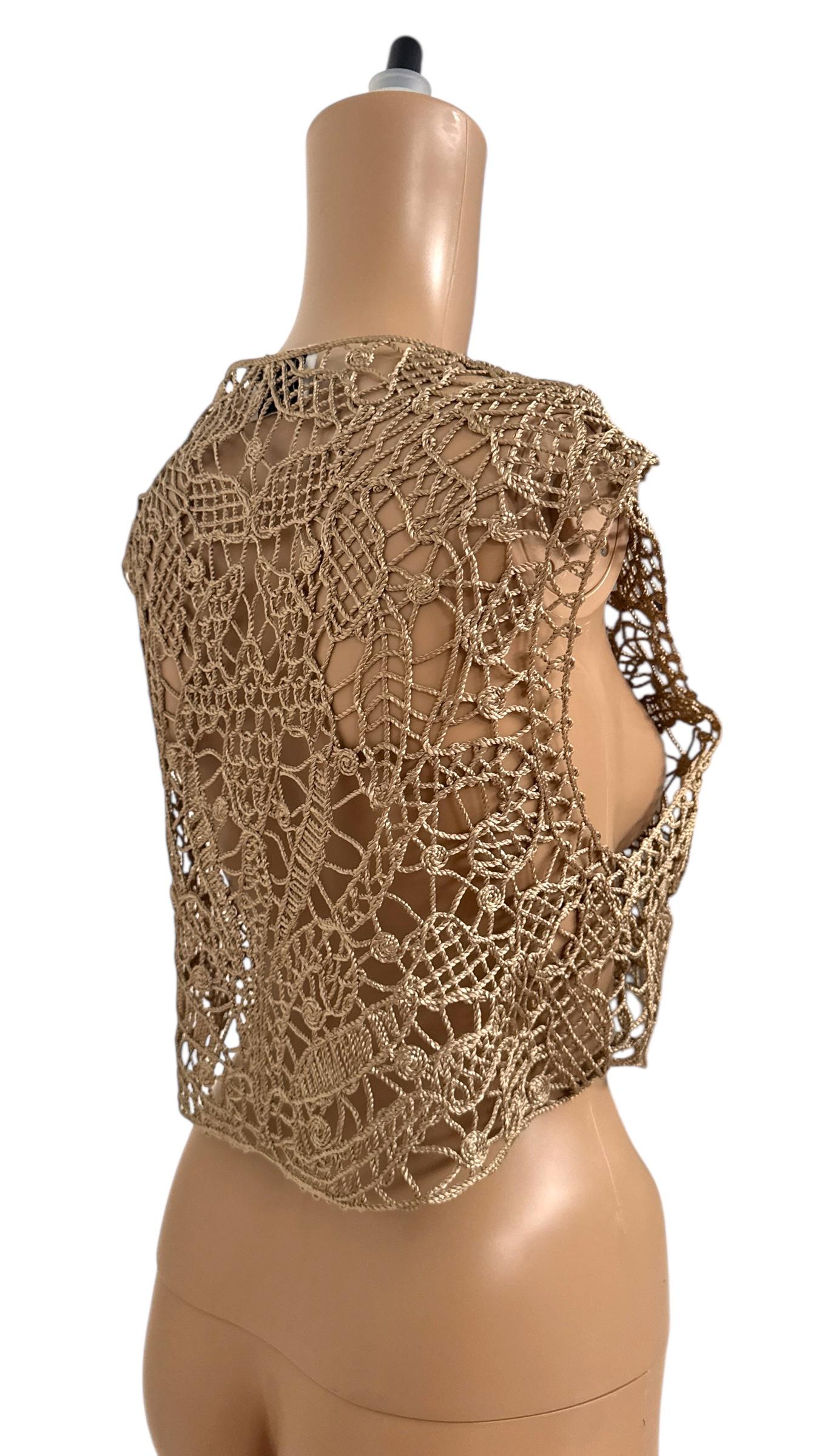 Vintage Future Ozbek Gold Metallic Crochet Vest im Angebot 8