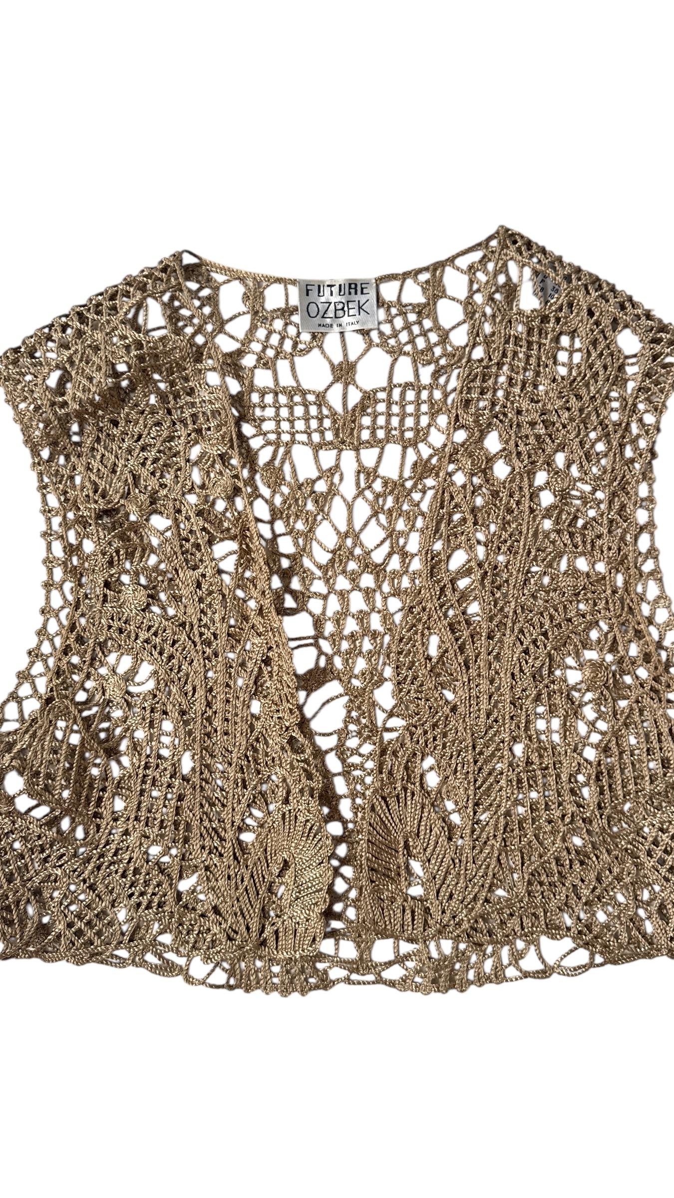 Vintage Future Ozbek Gold Metallic Crochet Vest (Brown) im Angebot