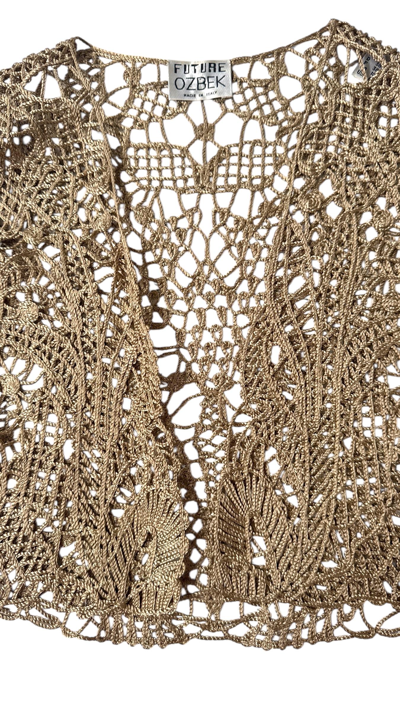 Vintage Future Ozbek Gold Metallic Crochet Vest für Damen oder Herren im Angebot