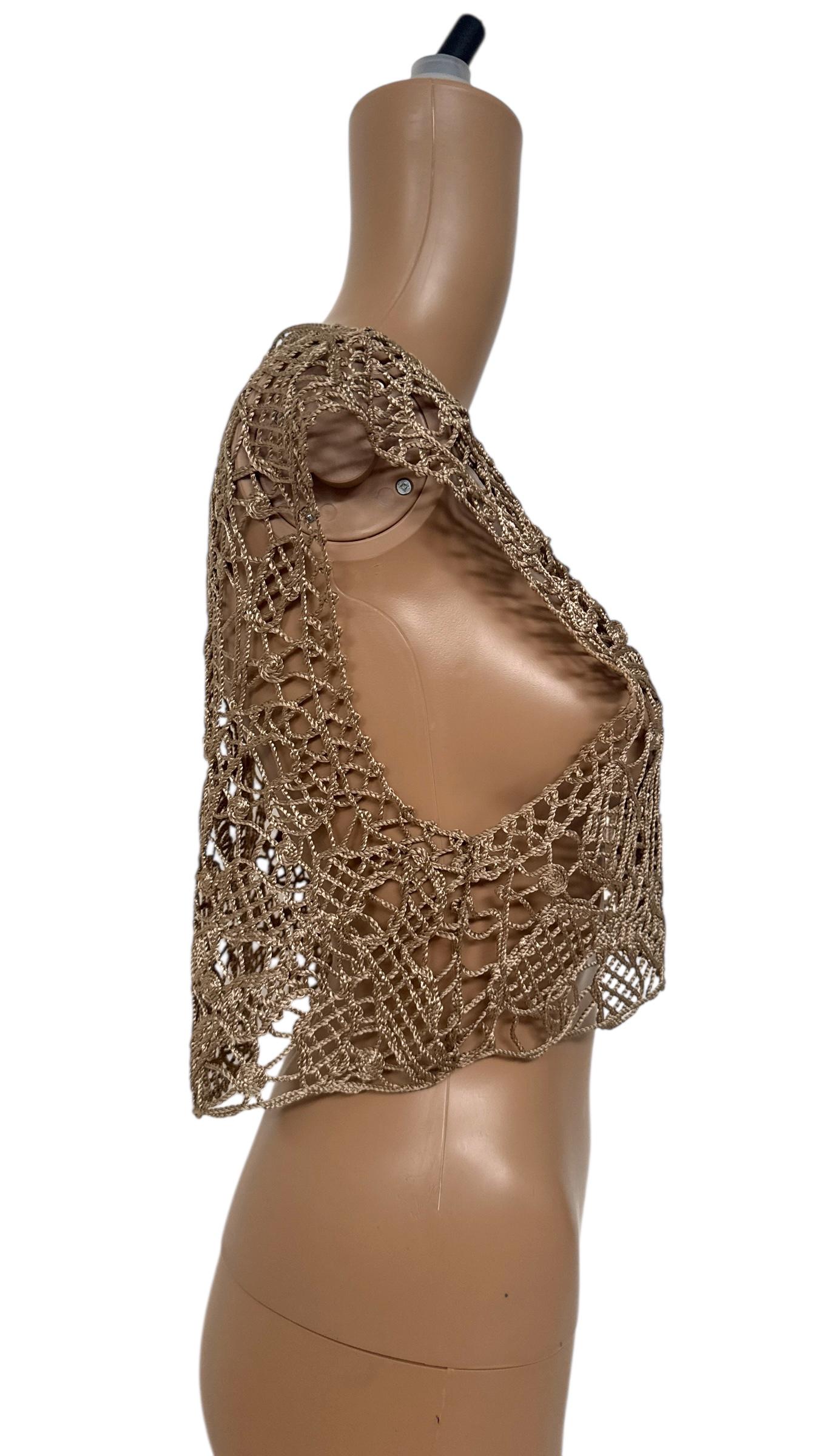 Vintage Future Ozbek Gold Metallic Crochet Vest im Angebot 2