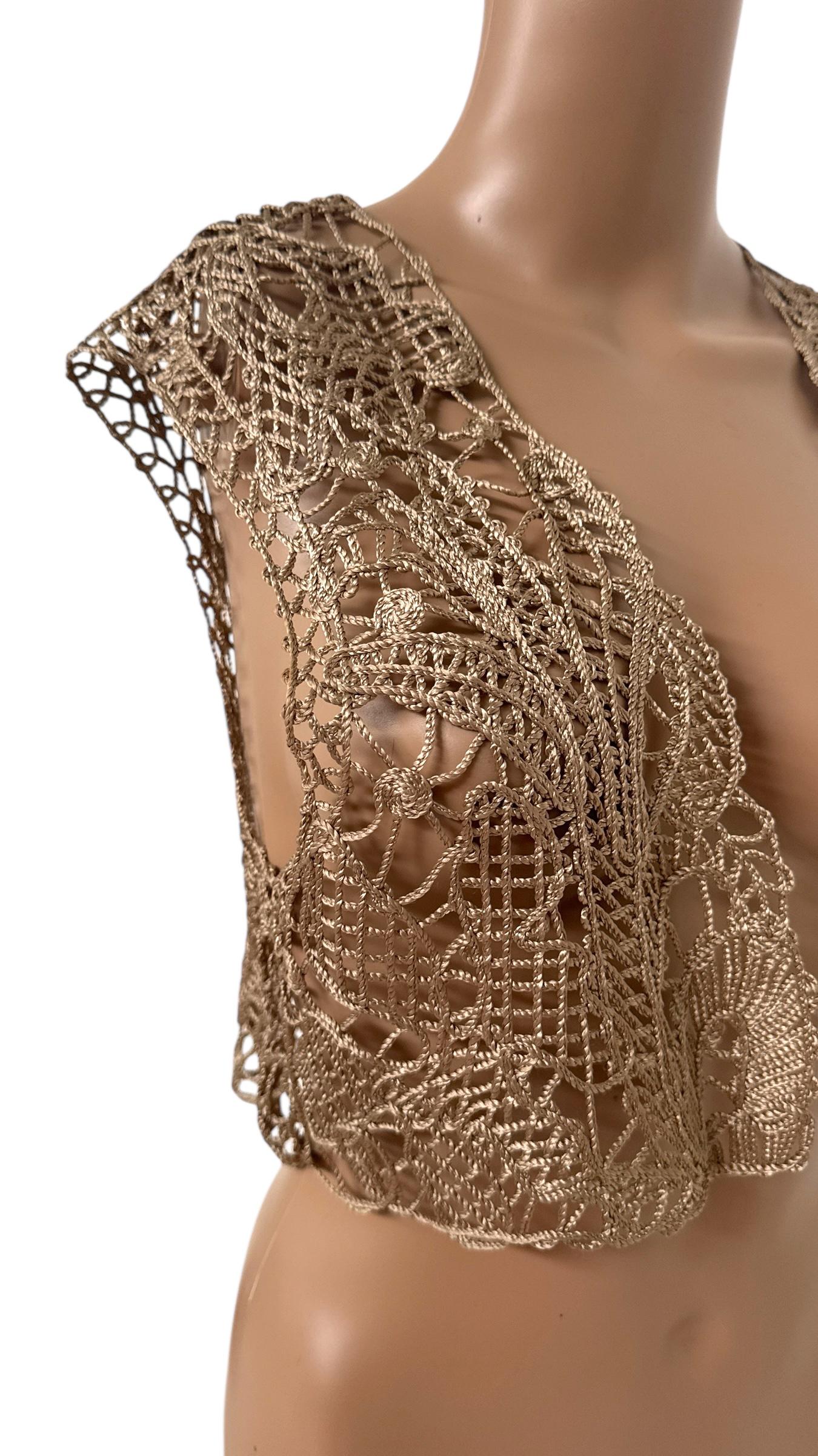 Vintage Future Ozbek Gold Metallic Crochet Vest im Angebot 3