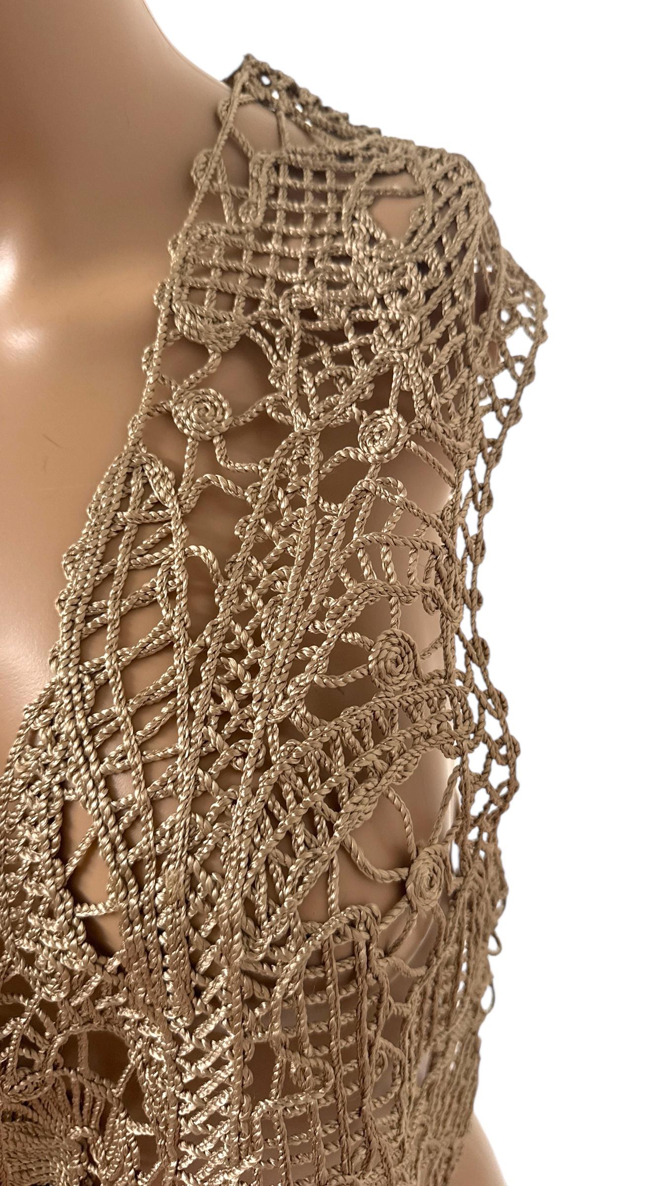 Vintage Future Ozbek Gold Metallic Crochet Vest im Angebot 4