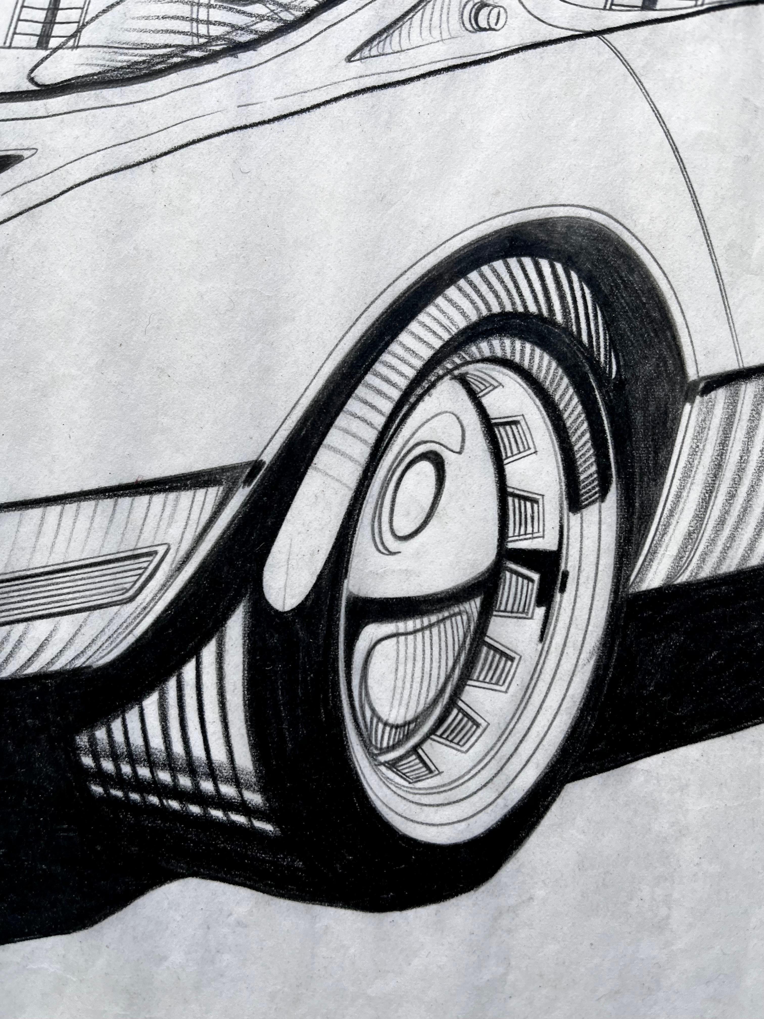 Vintage Futuristic Concept Car Zeichnung von Künstler Dennis Mog, ca. 1970 im Angebot 3