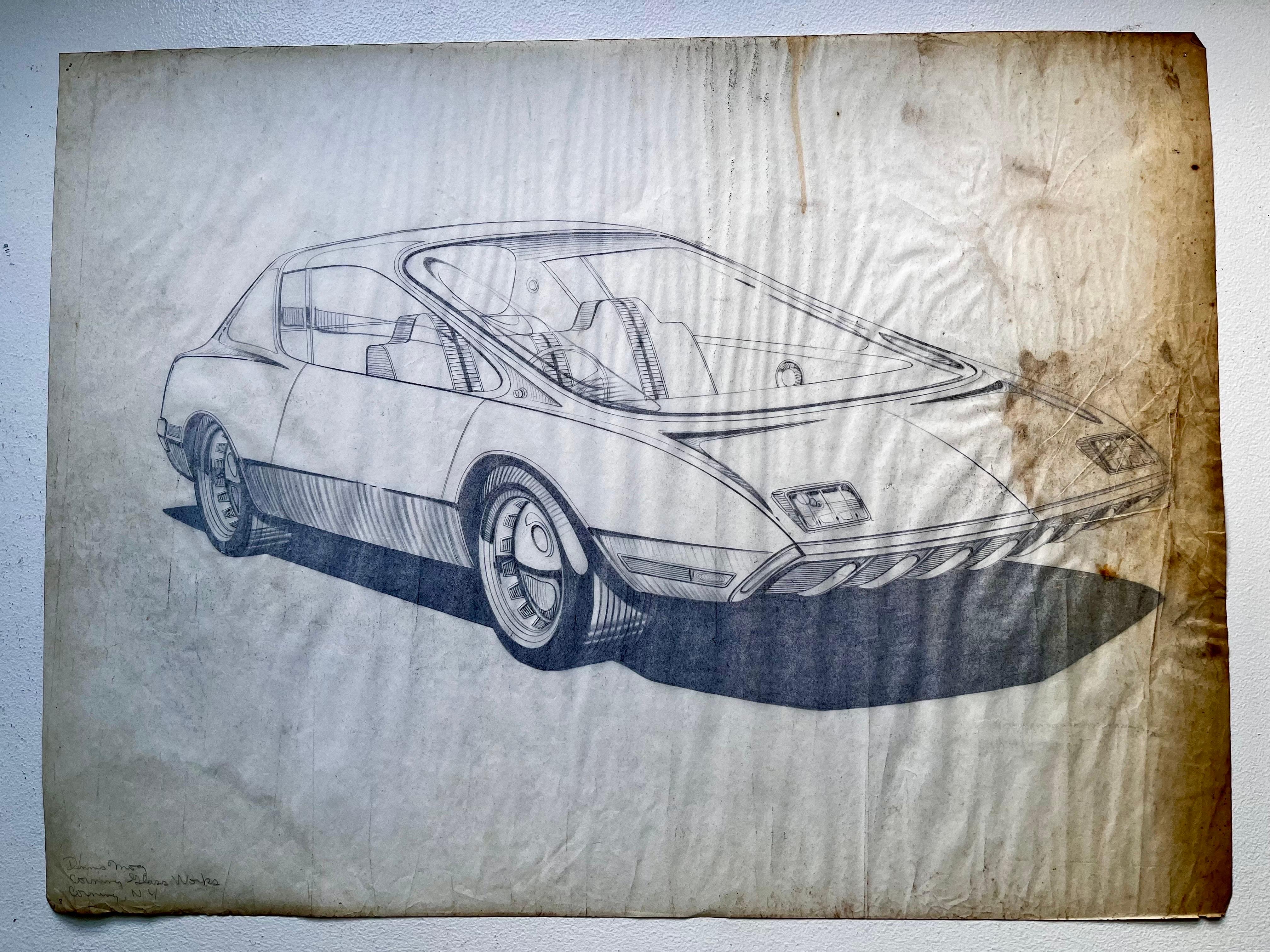 Vintage Futuristic Concept Car Zeichnung von Künstler Dennis Mog, ca. 1970 im Angebot 5