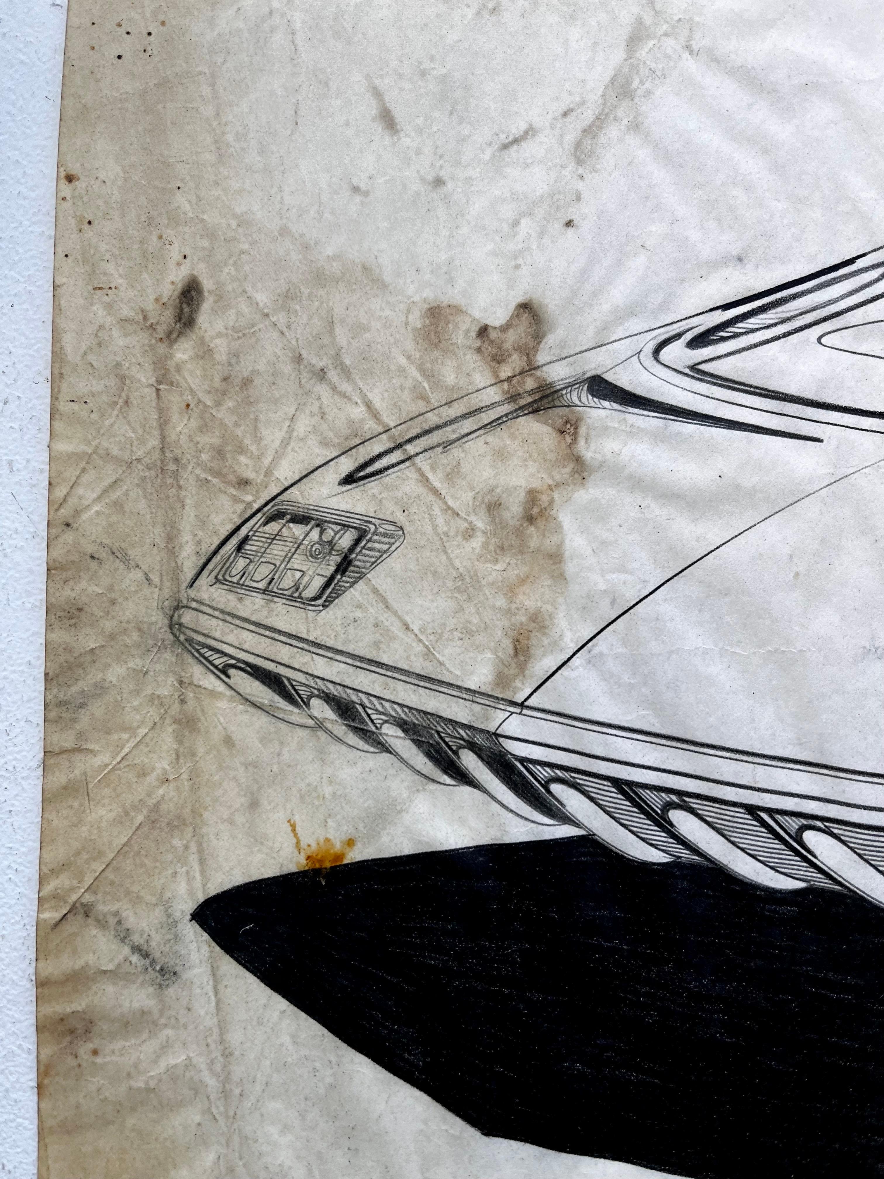 Vintage Futuristic Concept Car Zeichnung von Künstler Dennis Mog, ca. 1970 (Mitte des 20. Jahrhunderts) im Angebot