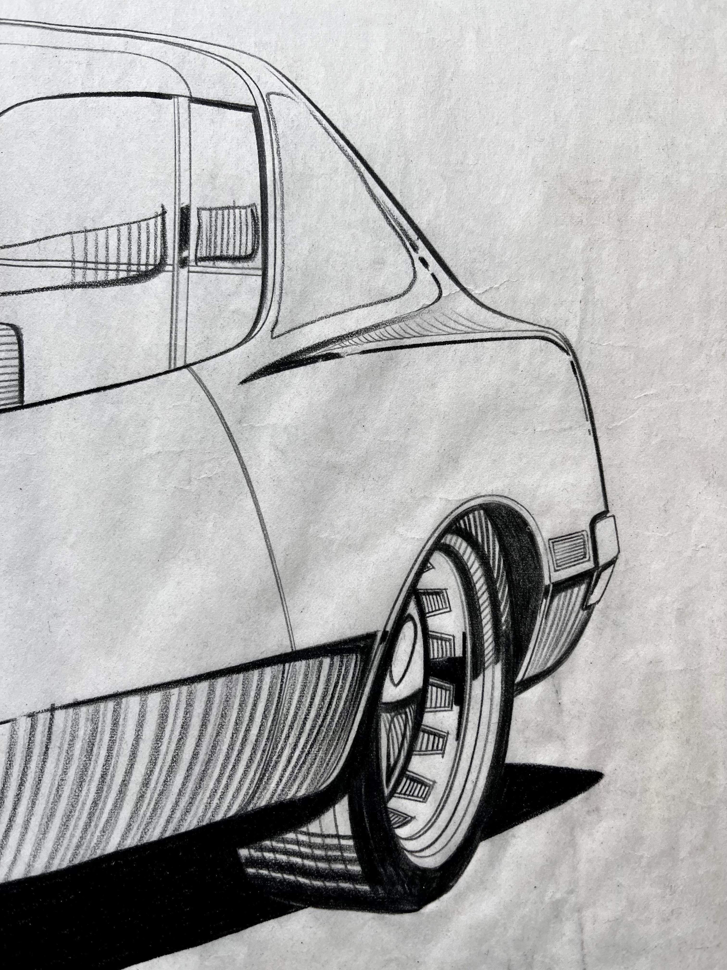 Vintage Futuristic Concept Car Zeichnung von Künstler Dennis Mog, ca. 1970 im Angebot 2