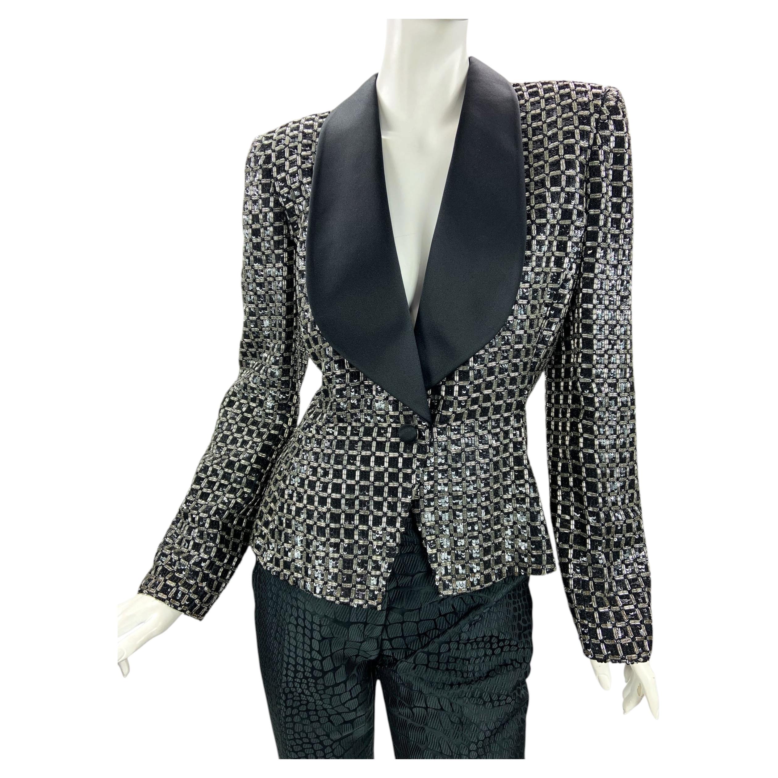 Vintage FW 1992 Giorgio Armani Black Label Beaded Evening Tuxedo Jacket It 42