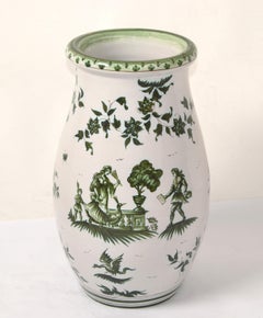 Vintage G. Mazzotti Italy Landscape Hand Painted Ceramic Green White Floor Vase