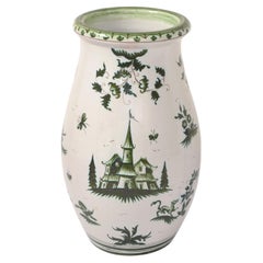 Vintage G. Mazzotti Italy Landscape Hand Painted Ceramic Green White Floor Vase