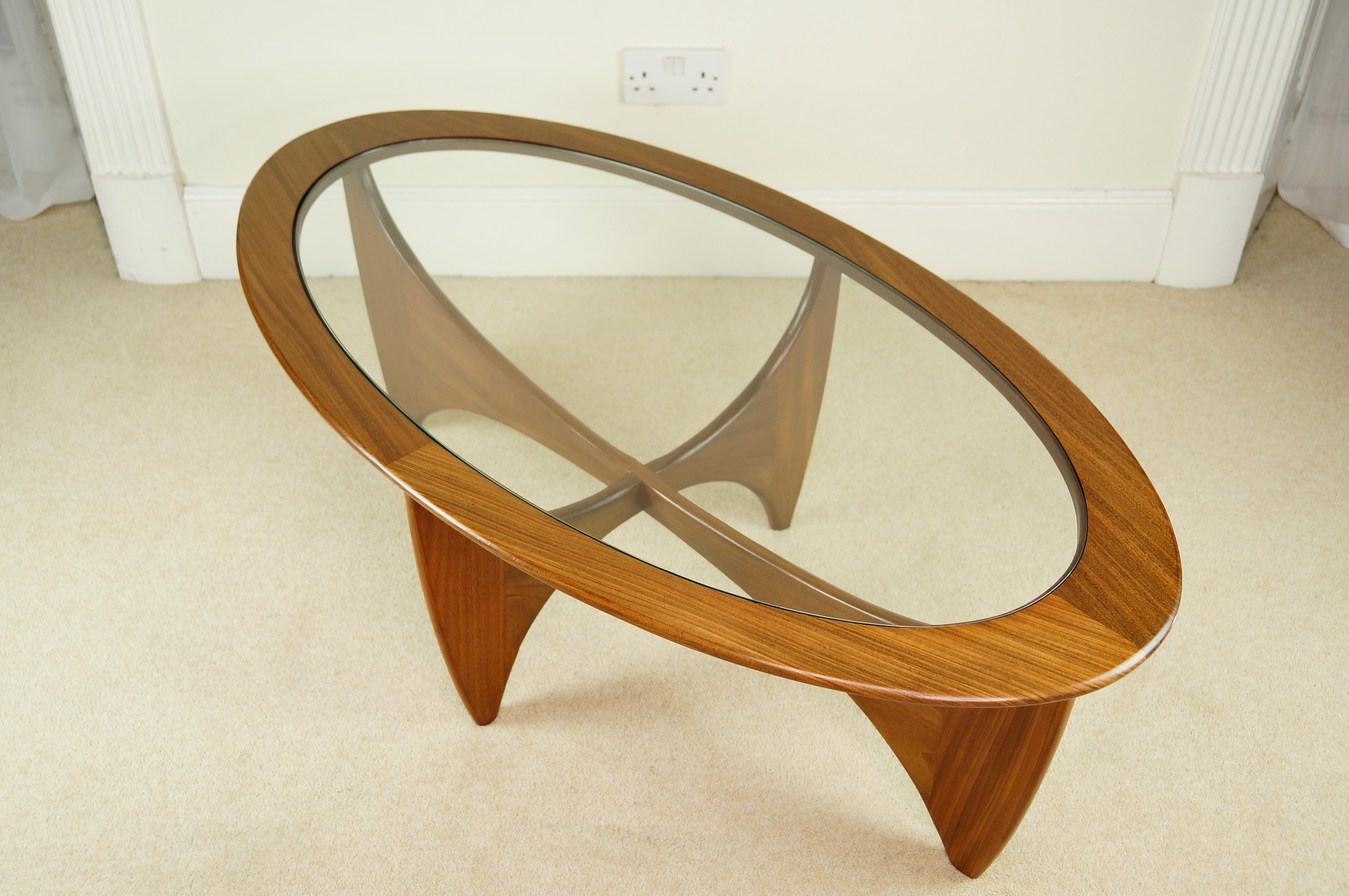 Vintage G Plan Astro Teak and Glass Oval Coffee Table, Retro 1960s Midcentury 2