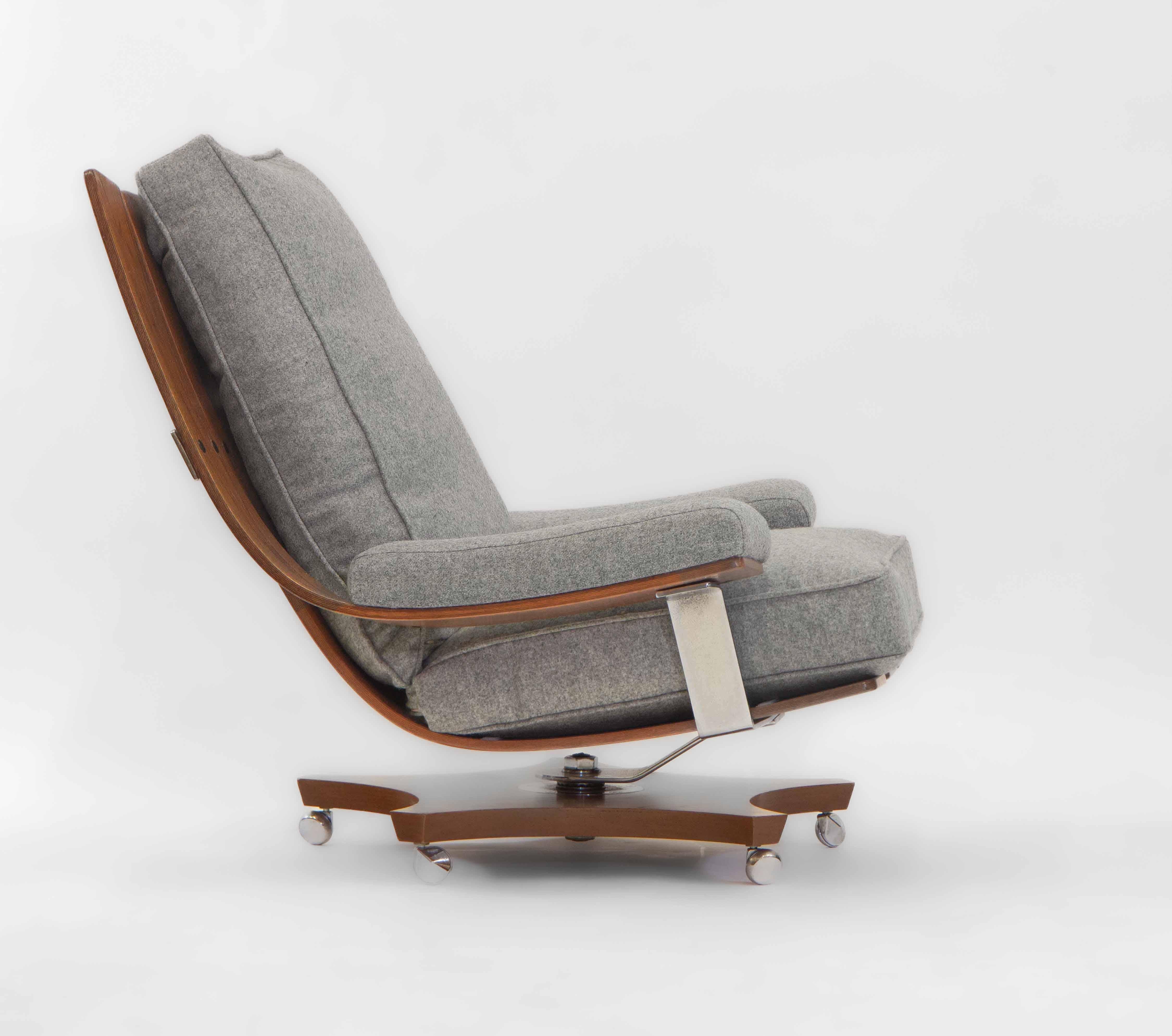 Mid-Century Modern Vintage G Plan Housemaster Swivel Lounger Armchair Teak Chrome Wool No1 For Sale