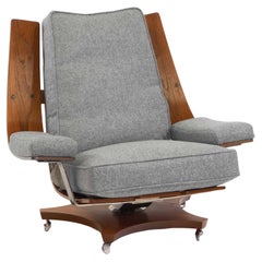 Vintage G Plan Housemaster Swivel Lounger Armchair Teak Chrome Wool No1