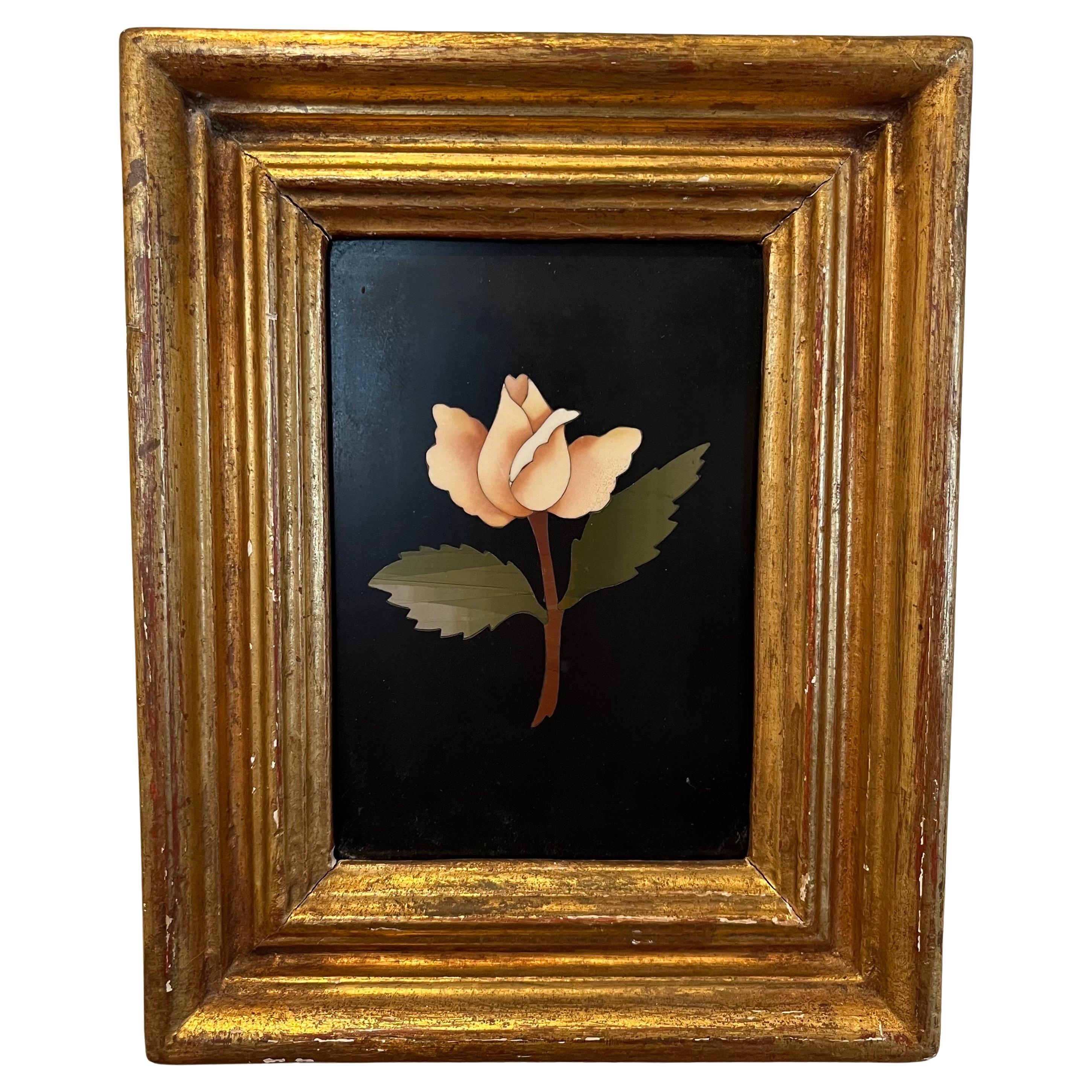 Vintage G. Ugolini Pietra Dura Flower Art in Gilt Frame, Italy