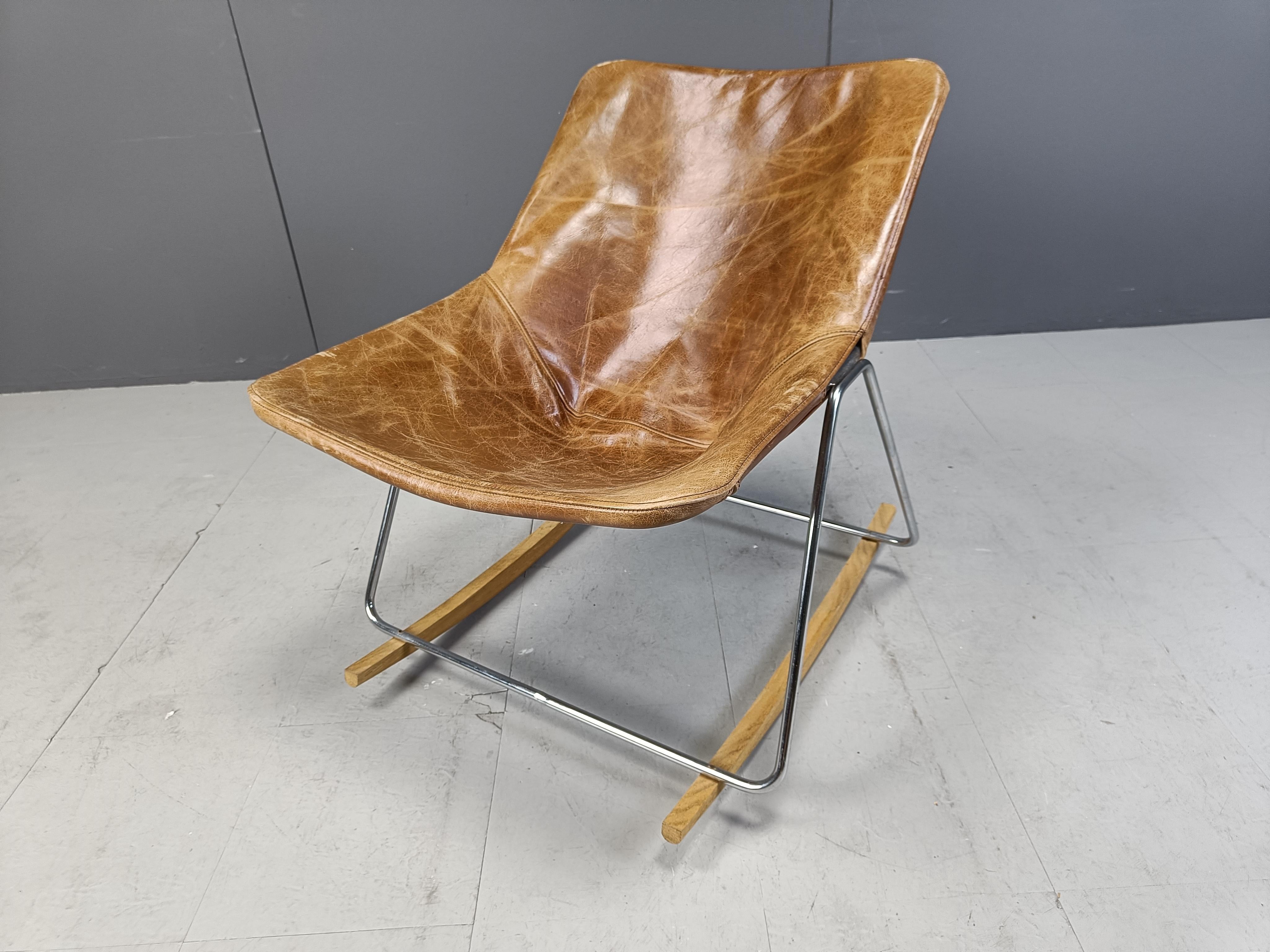 Leather Vintage G1 rocking chair by Pierre Guariche, 1950s