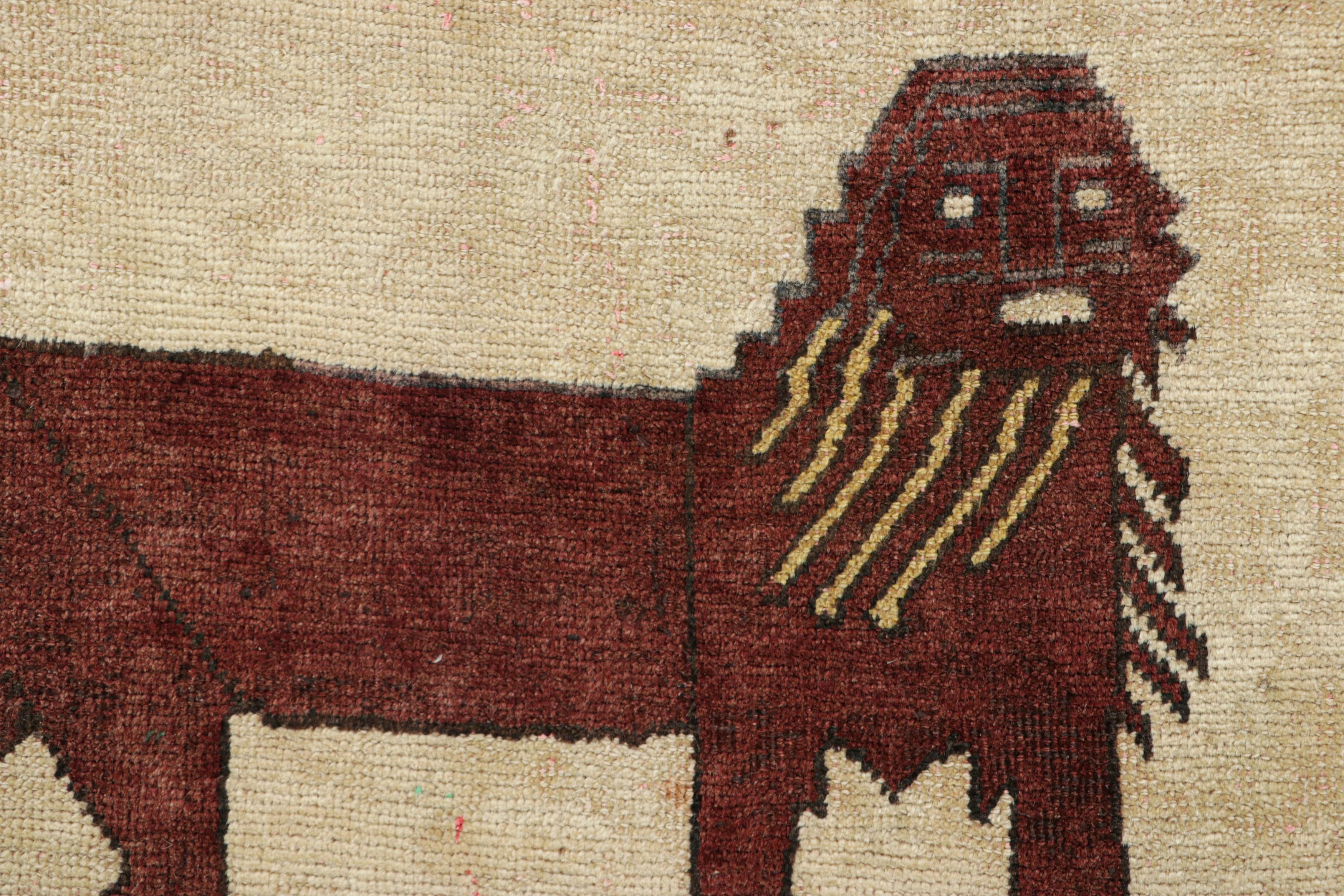 Vintage Gabbeh Perserteppich, Beige mit braunen Tierbildern - Rug & Kilim (Stammeskunst) im Angebot