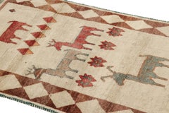 Vintage Gabbeh Persian Rug, Beige with Colorful Animal Pictorials - Rug & Kilim