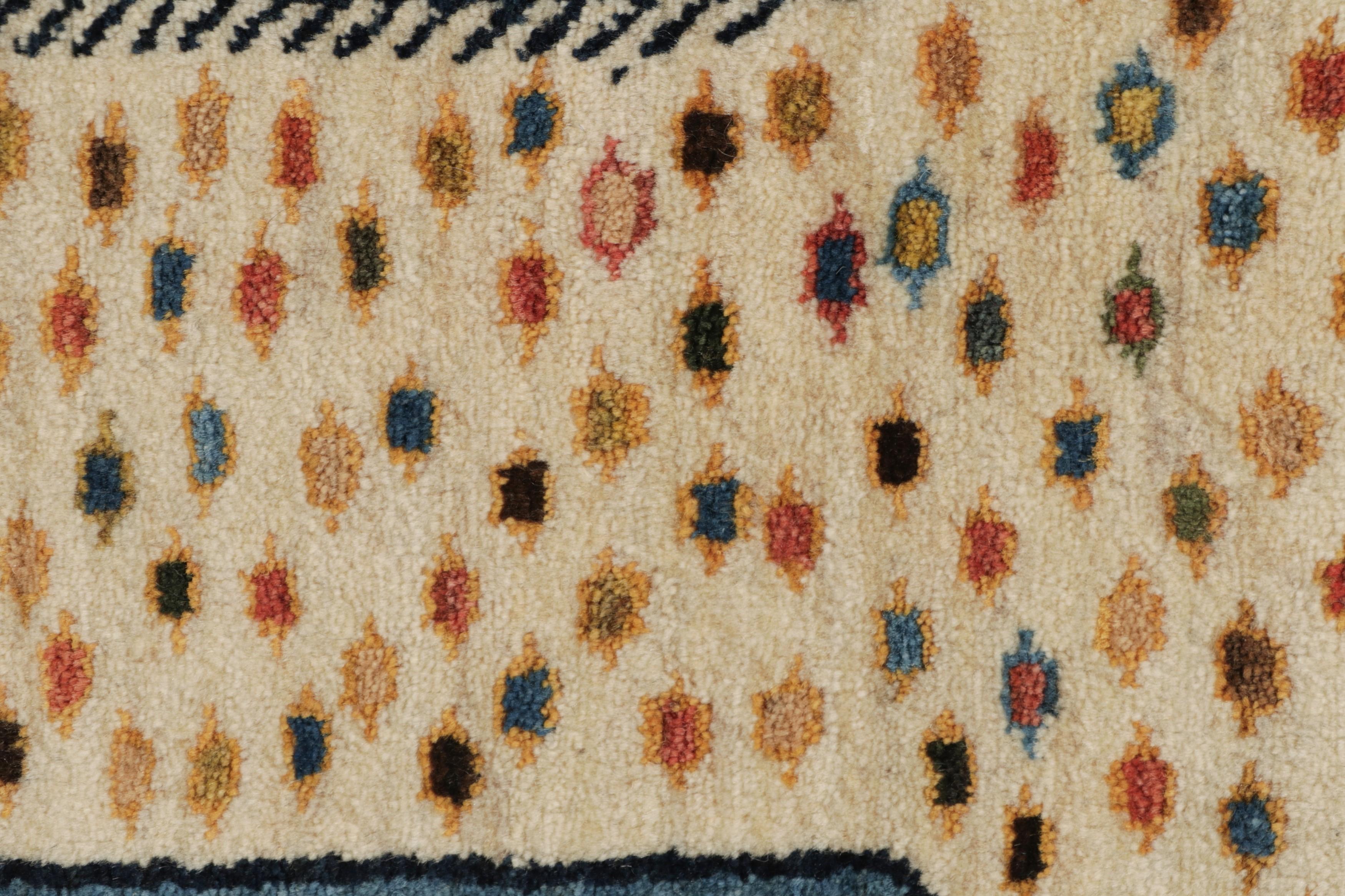 Tappeto persiano Gabbeh vintage, blu con leone pittorico beige - Rug & Kilim In condizioni ottime in vendita a Long Island City, NY