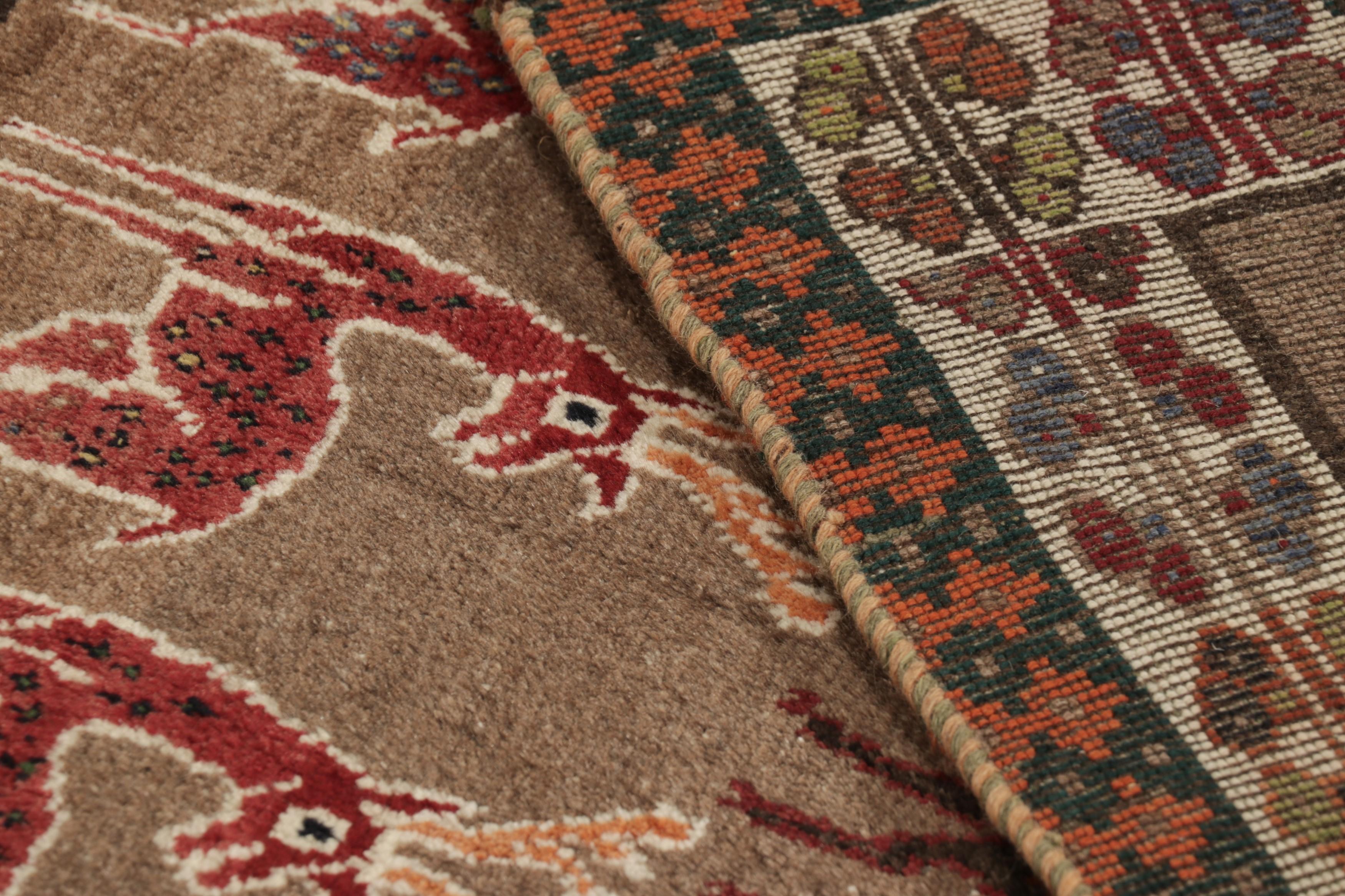 Vintage Gabbeh Perserteppich, braun mit bunten Tierbildern - Rug & Kilim (Wolle) im Angebot