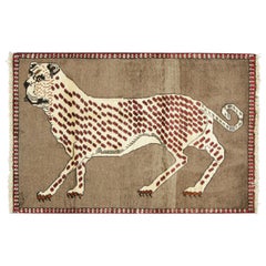 Vintage Gabbeh Persian Rug, Cream and Brown with Leopard Pictorial - Rug & Kilim