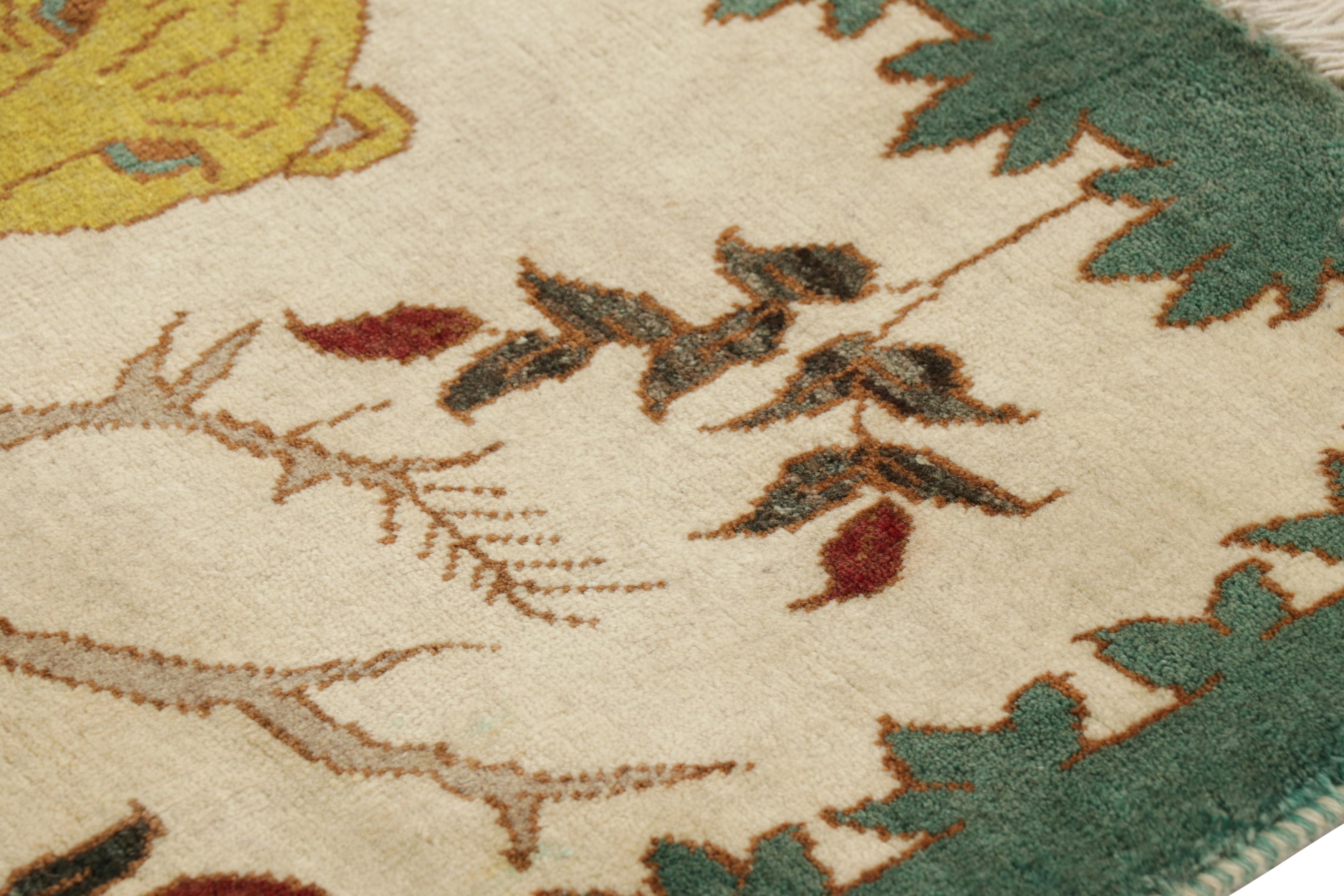 Persiano Tappeto persiano Gabbeh vintage, crema con leone dorato - Rug & Kilim in vendita