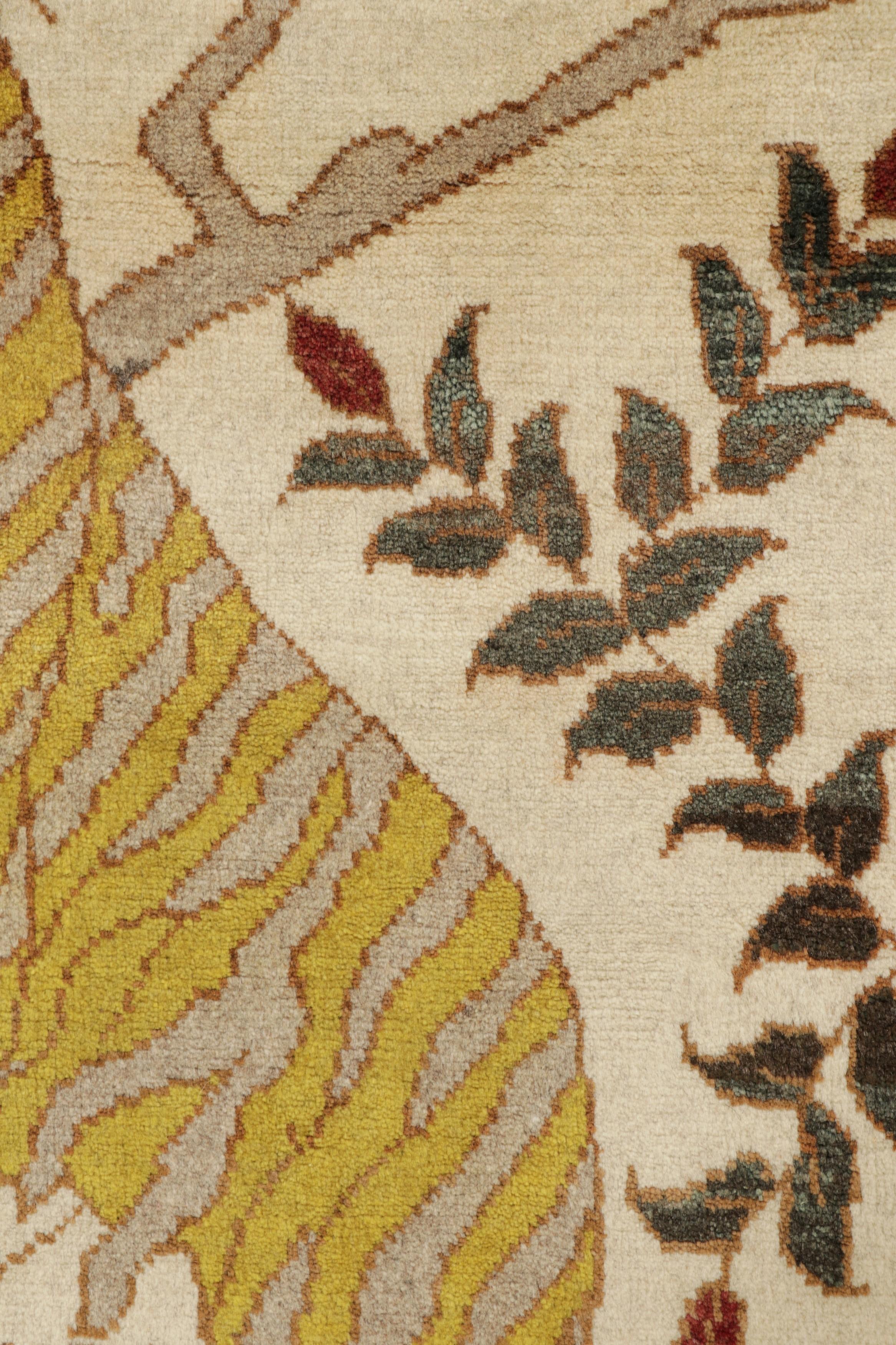 Metà XX secolo Tappeto persiano Gabbeh vintage, crema con leone dorato - Rug & Kilim in vendita