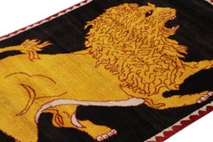 Vintage Gabbeh Persian Rug, Gold and Black with Lion Pictorial - Rug & Kilim