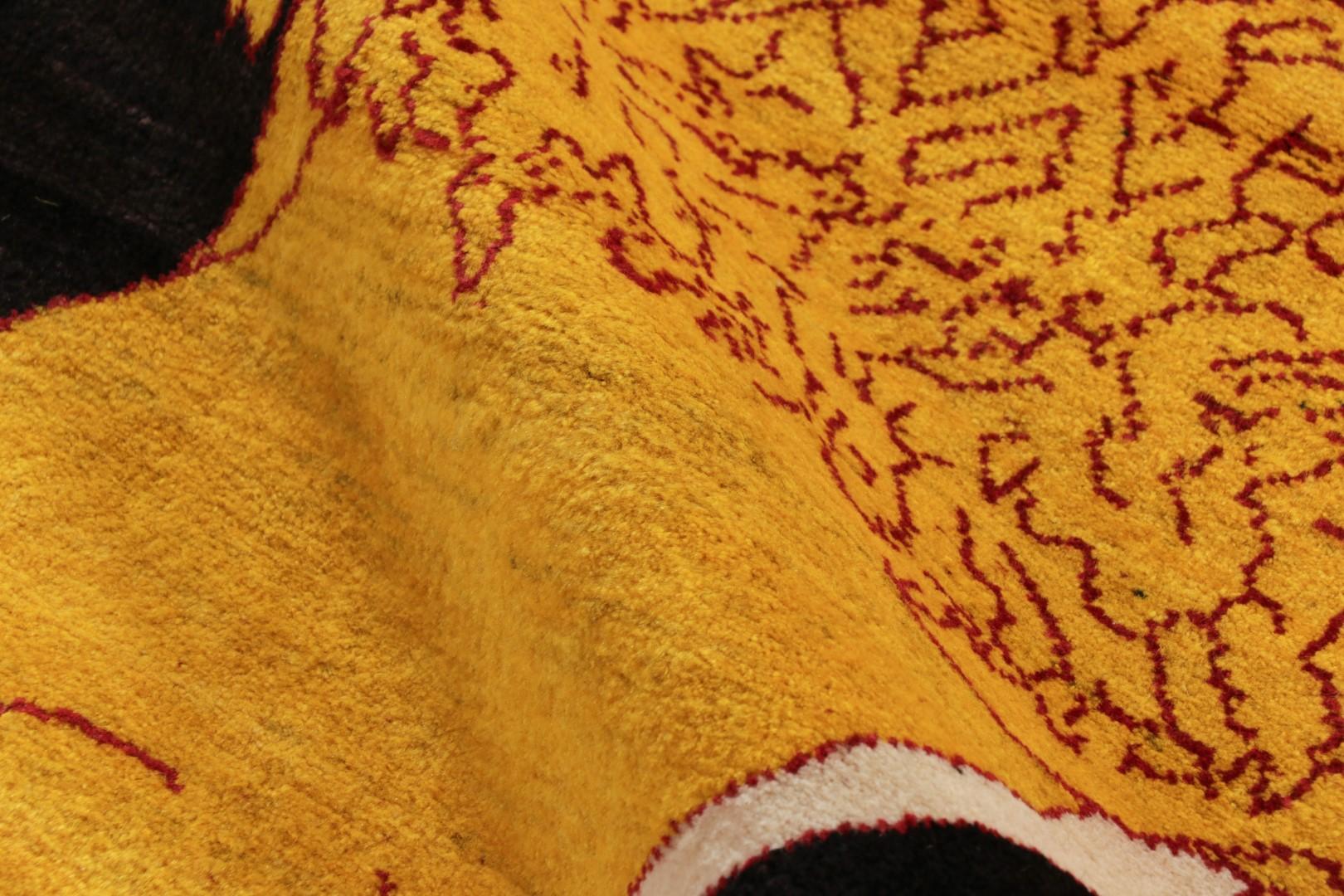 Wool Vintage Gabbeh Persian Rug, Gold and Black with Lion Pictorial - Rug & Kilim For Sale