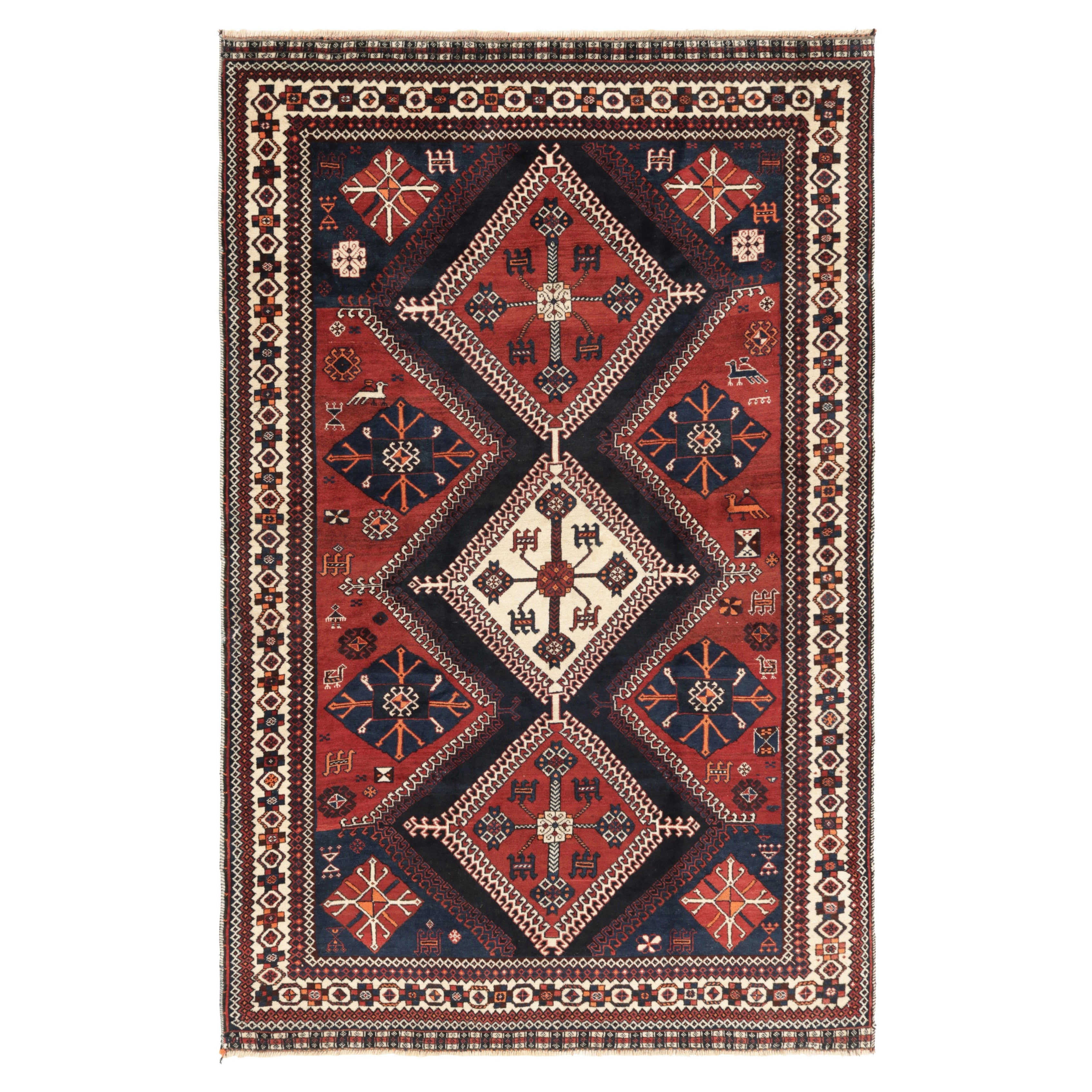 Vintage Gabbeh Perserteppich in Schwarz-Braun Geometrische Medaillons - Rug & Kilim