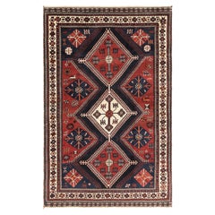 Tappeto persiano Gabbeh vintage con medaglioni geometrici nero-marrone - Rug & Kilim