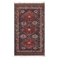 Tapis persan vintage Gabbeh à médaillons géométriques bleus et rouges - Rug & Kilim