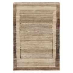 Vintage Gabbeh Persian Rug in Cream and Beige-Brown Tones - Rug & Kilim