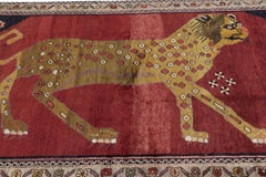 Vintage Gabbeh Persian Rug in Red with Lion Pictorial - Rug & Kilim