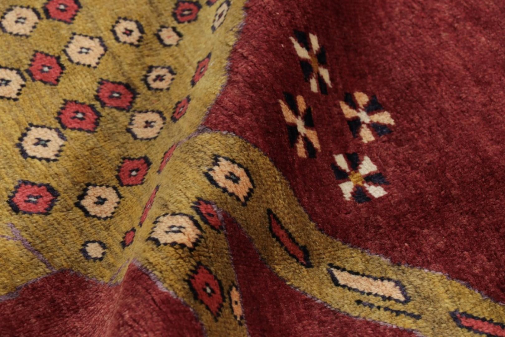 Wool Vintage Gabbeh Persian Rug in Red with Lion Pictorial - Rug & Kilim For Sale