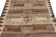 Vintage Gabbeh Persian Rug with Beige-Brown Animal Pictorials - Rug & Kilim
