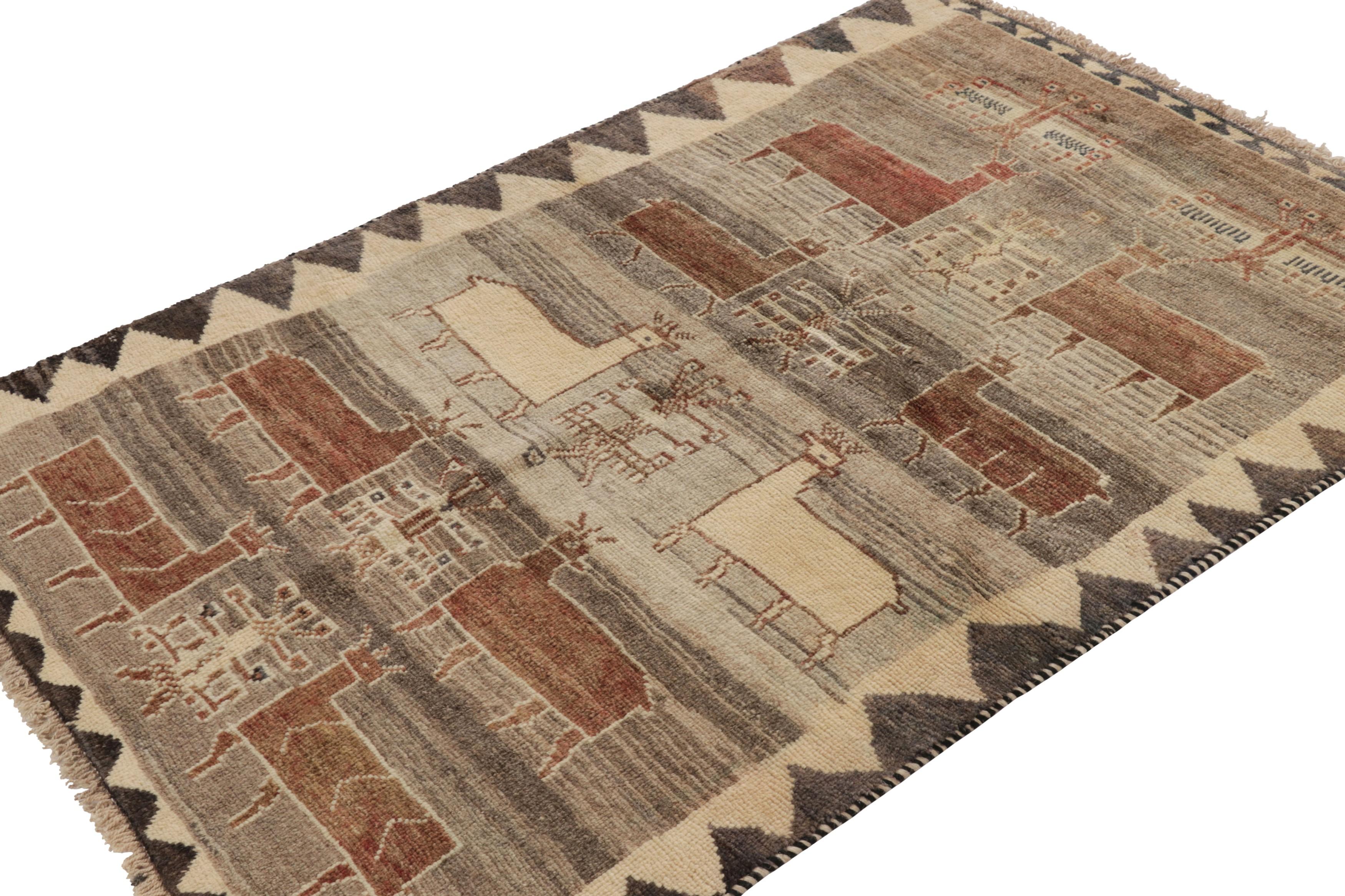 Alfombra Persa Gabbeh Vintage con Dibujos de Animales Beige-Marrón - Rug & Kilim Anudado a mano en venta