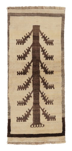 Vintage Gabbeh Persian Runner, Beige-Brown with Tree of Life Motif - Rug & Kilim