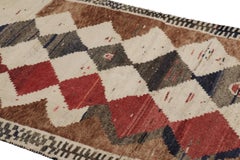 Vintage Gabbeh Persian Runner, Brown and Red with Diamond Patterns - Rug & Kilim