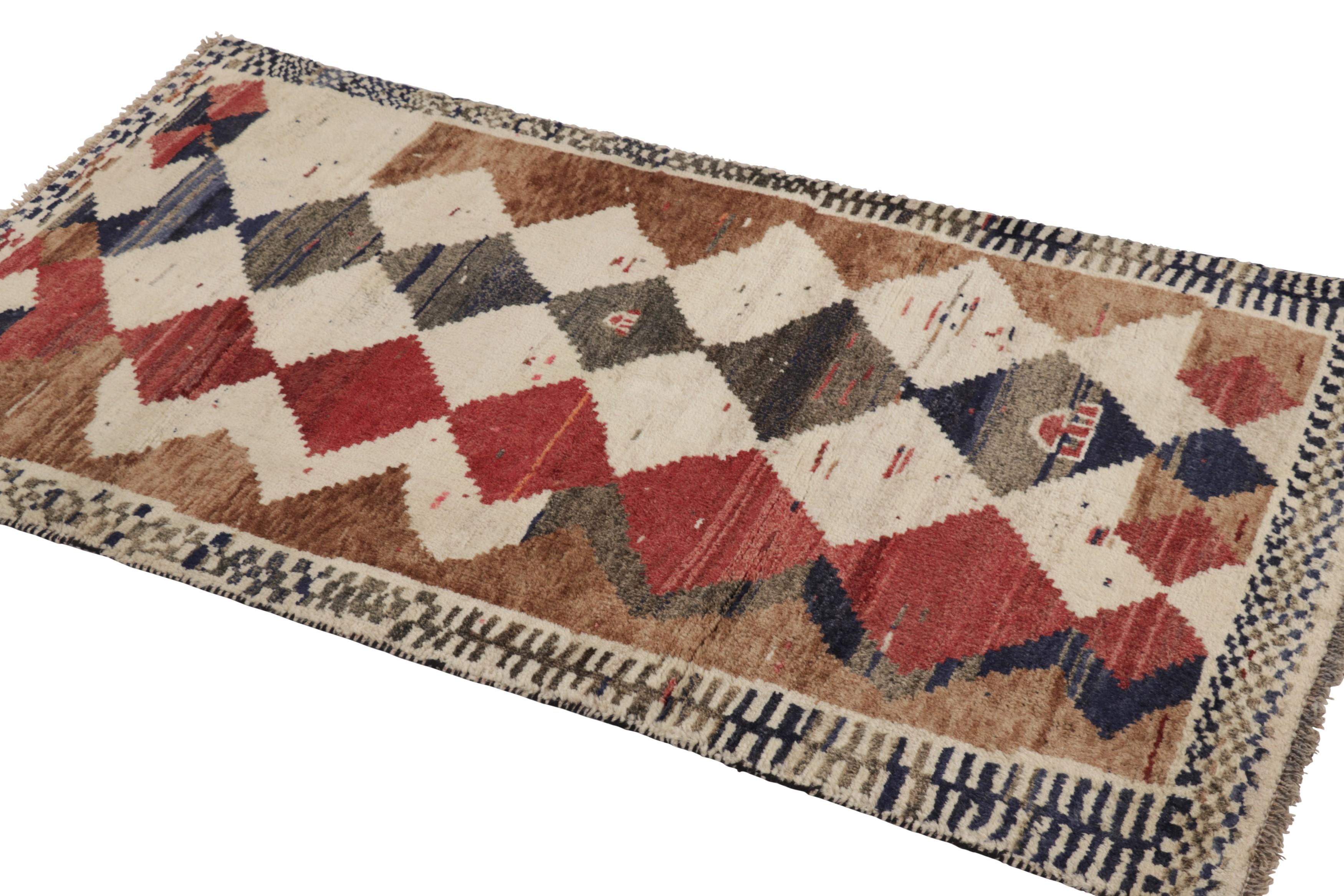 Mid-20th Century Vintage Gabbeh Persian Runner, Brown and Red with Diamond Patterns - Rug & Kilim For Sale