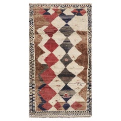 Runner persiano Gabbeh vintage, marrone e rosso con motivi a diamante - Rug & Kilim
