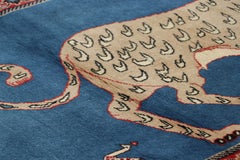 Vintage Gabbeh Persian Runner Rug, Blue with Animal Pictorials - Rug & Kilim