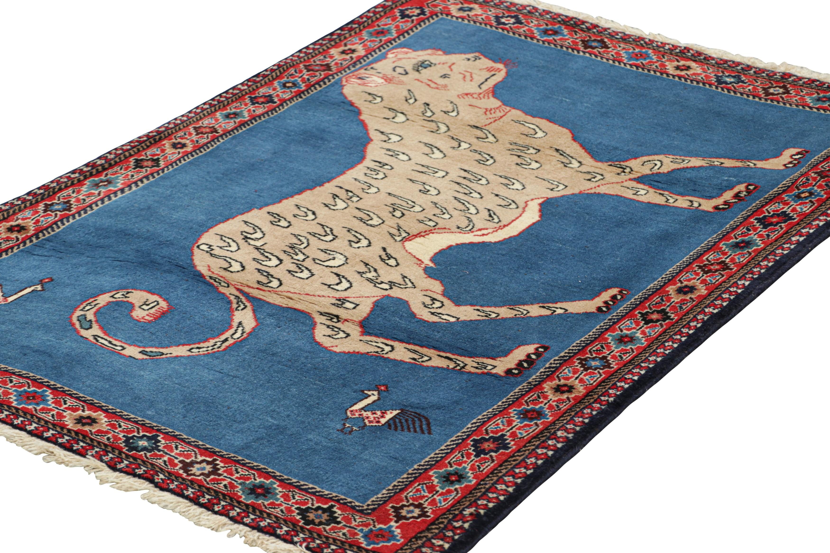 Vintage Gabbeh Persischer Läufer, Blau mit Tierbildern - Rug & Kilim (Handgeknüpft) im Angebot