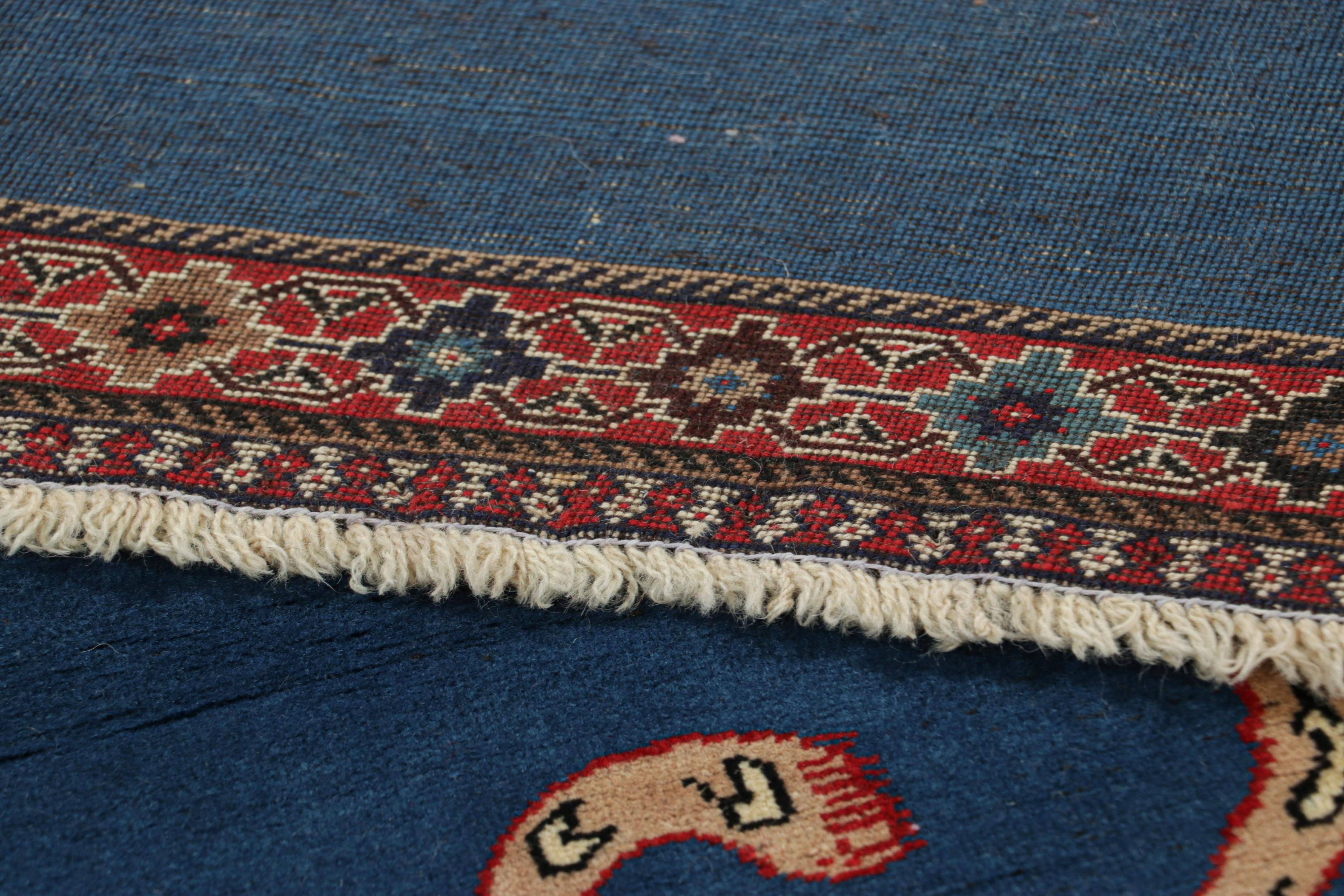 Vintage Gabbeh Persischer Läufer, Blau mit Tierbildern - Rug & Kilim (Wolle) im Angebot